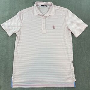 RLX Ralph Lauren Men's‎ Large Pink White Striped Golf Polo Shirt